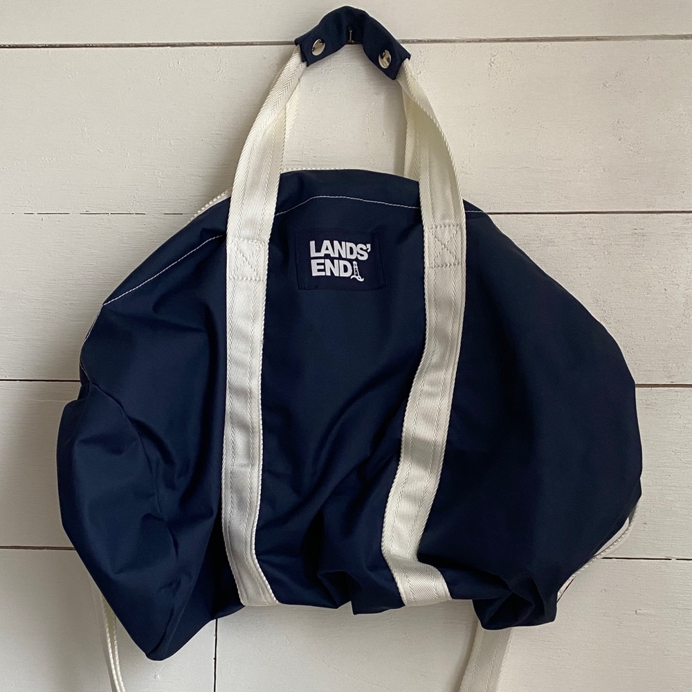 Lands' End Dark Blue Duffel Bag with White Straps
